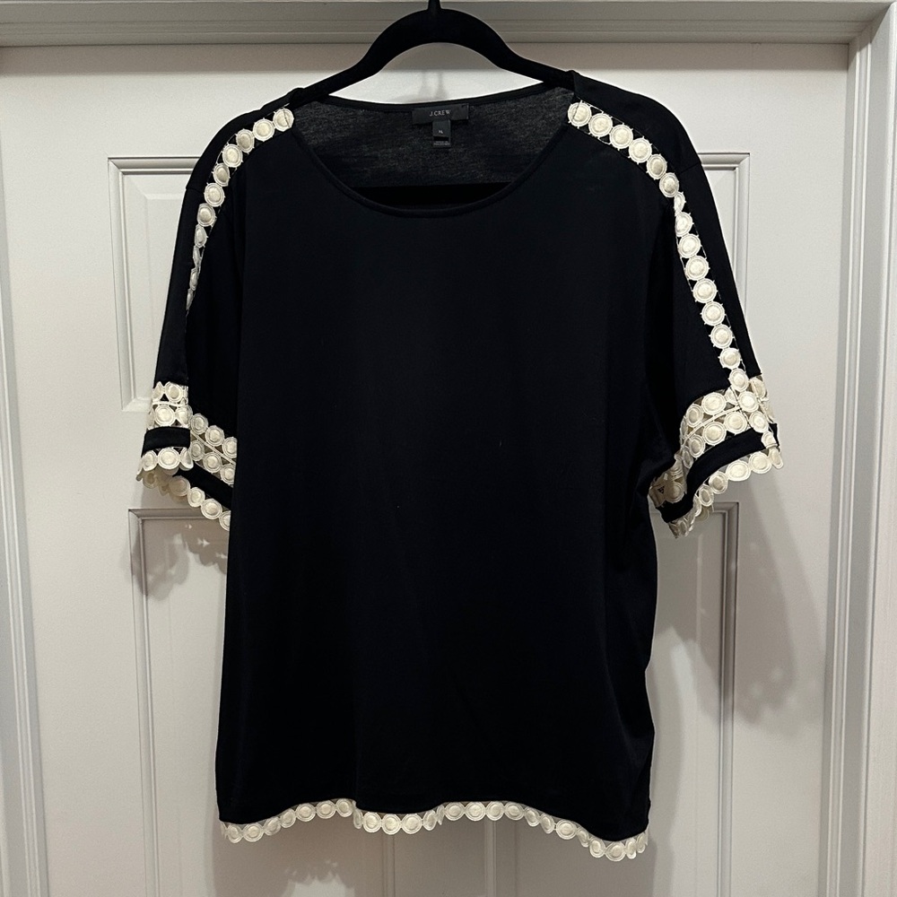 J. Crew Black Tee with Cream Accents